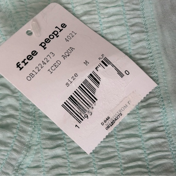 NWT Free People Caroline Smocked Turtleneck Top Iced Aqua Size Medium Brand new - Picture 3 of 6